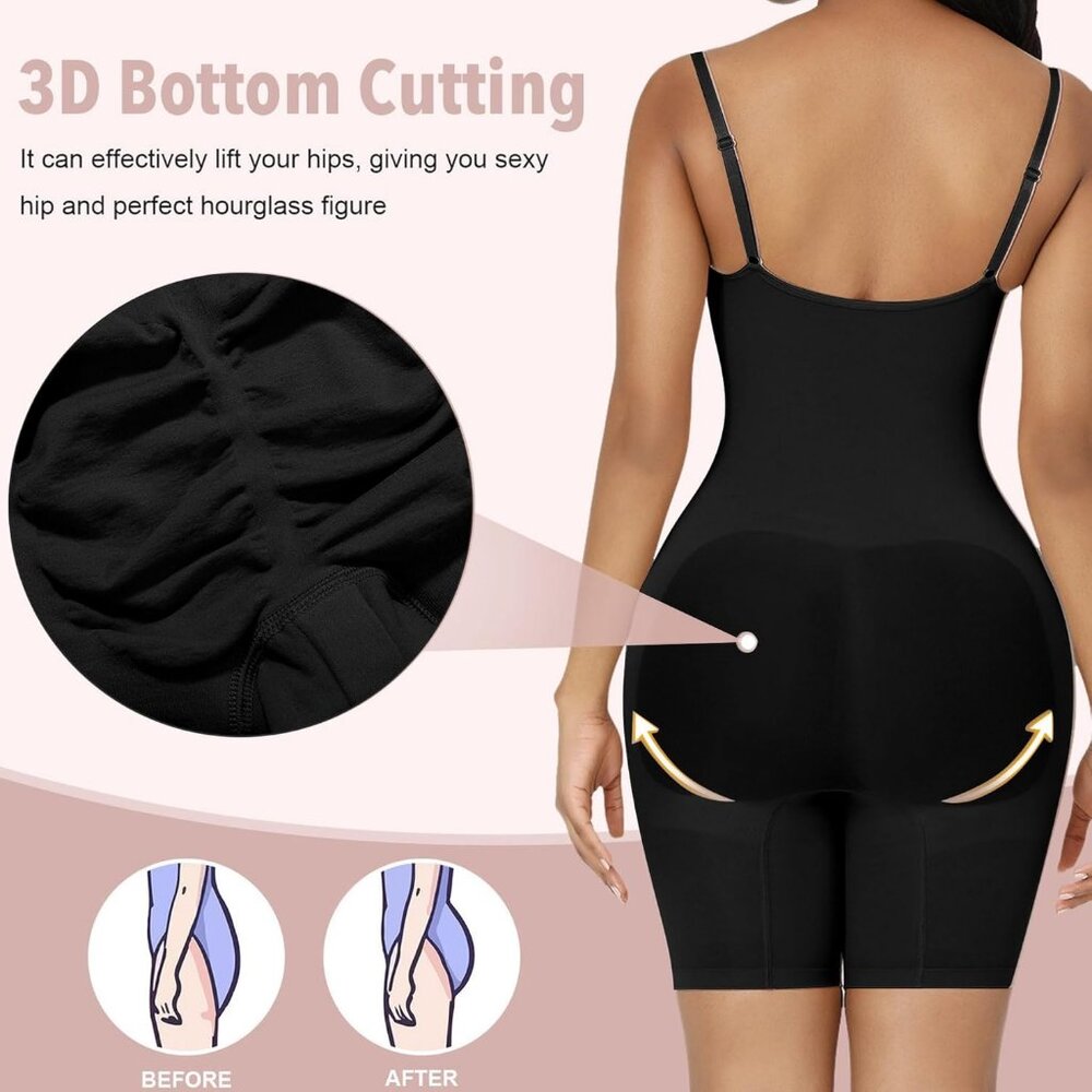 Women's Tummy Control Body Shaper Black Bodysuit Shapewear Straps Slimming - Picture 4 of 5